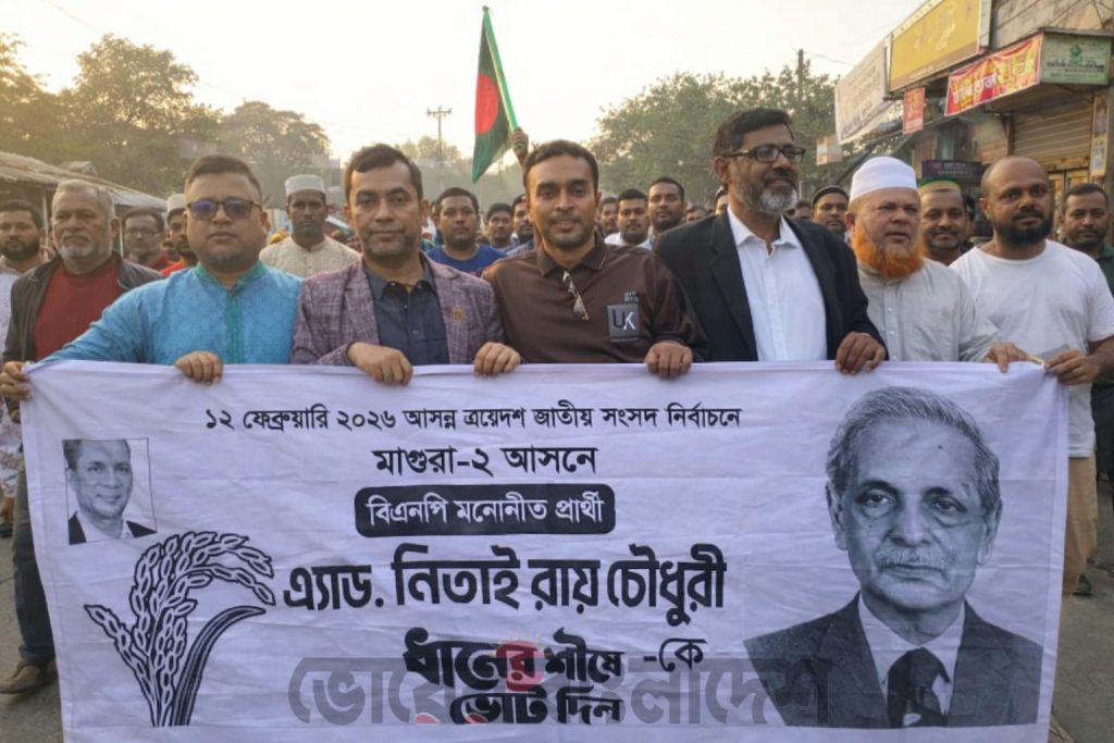 শালিখায় অ্যাডভোকেট নিতাই রায় চৌধুরীর পক্ষে ধানের শীষের গণজোয়ার